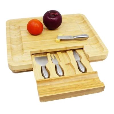 China Sustainable Hot Sale Bamboo Cheese Cutting Board With Bamboo Knife Set Product for sale