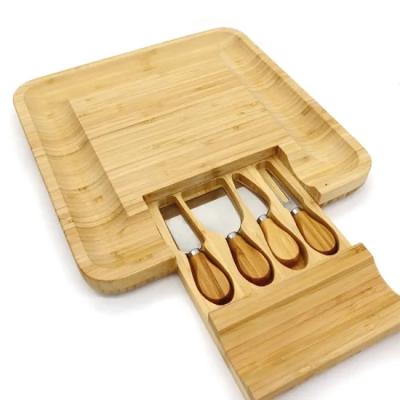 China Sustainable hot sale natural bamboo cheese cutting board with bamboo knife set product for sale