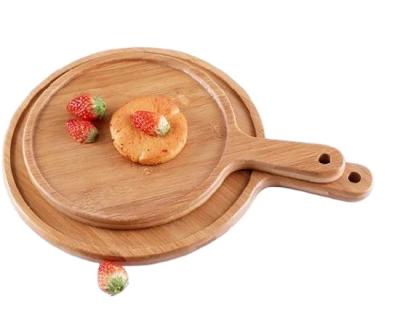 China Sustainable Natural Bamboo Serving Tray Wooden Color Serving Tray For Pizza With Handle for sale