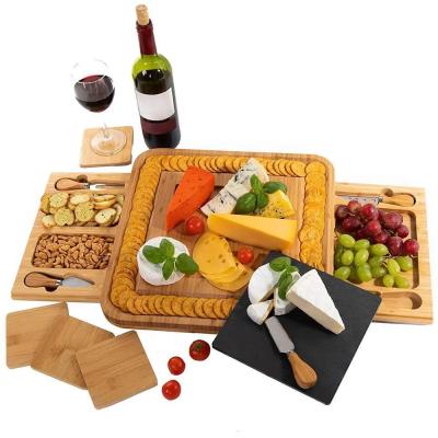 China With Tool Kit Slide-Out Bamboo Drawer Cheese Cutting Board With Two Drawers / Four Knives And Removable Slate Plate for sale