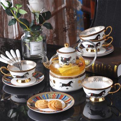 China Morden Luxury Porcelain Glass Set Ceramic Coffee Teapots Sets With Four Cups for sale