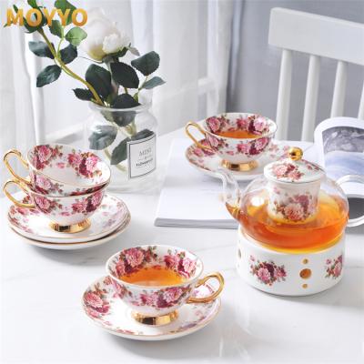 China Luxury High Quality Ceramic Morden Flower Pattern Europe Cup Coffee Tea Set With Pot for sale