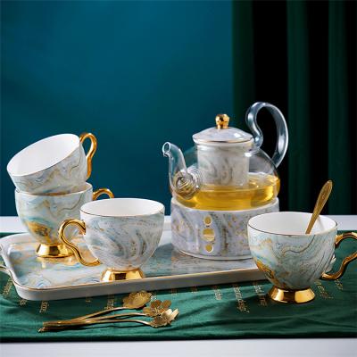 China Luxury Coffee Porcelain Morden Ceramic Teapot Glass Set of Cups Saucers for sale