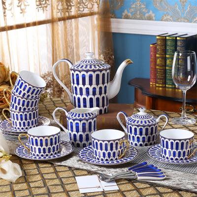 China Morden Luxury Fine Bone China Cups European Style Porcelain Coffee Teapot Set for sale