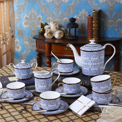 China Morden Luxury Soft Bone China Cup Set Ceramic Tea Sugar Jar Coffee Pots Sets for sale