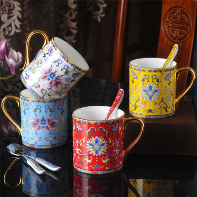 China Modern Wholesale Enamel Painted Luxury Porcelain Coffee Mug Mugs for sale