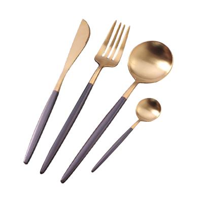 China Gold Stainless Steel Cutlery Forks And Spoons Minimalist Luxury Flatware Set for sale