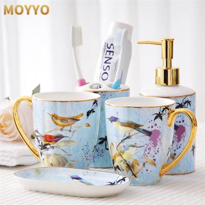 China Luxury Morden Lotion Bottle Toothbrush Holder Gargle Cup Soap Dish 6 Bathroom Accessories Set for sale