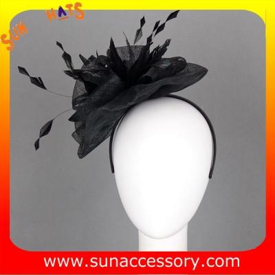 China 0921 hot sale fashion black sinamay fascinators hats and caps with feather,Fancy Sinamay fascinator  from Sun Accessory for sale