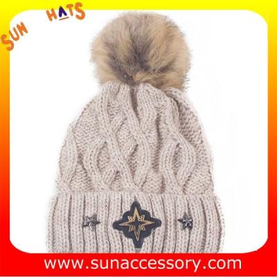 China QF17021 Sun Accessory customized wholesale knitted beanie caps and hats with Pom pom  ,caps in stock MOQ only 3 pcs for sale