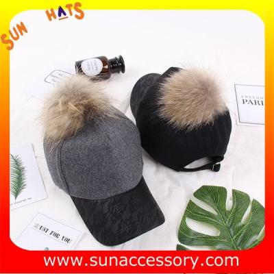 China QF17026 Sun Accessory tendy fashion ball caps with pom pom ,caps in stock MOQ only 3 pcs for sale