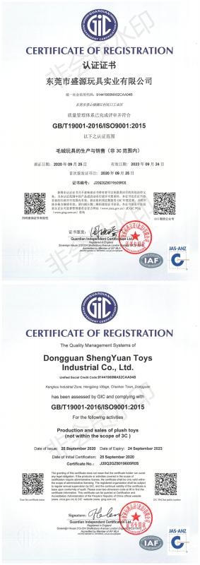 ISO9001 - Dongguan Shengyuan Toys Industrial Co., Ltd.