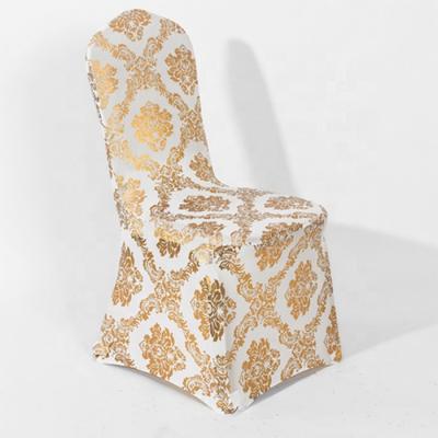 China Hotel Auditorium Comfortable Wholesale Tan Printing High End Wedding Dining Chair Set Elastic Chair Cover for sale