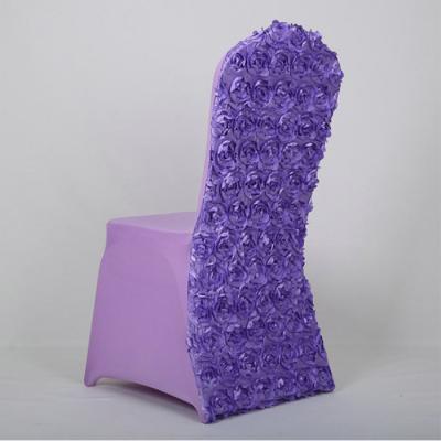 China Comfortable Custom Wedding Banquet United Elastic Purple Rosette Chair Cover For Event for sale