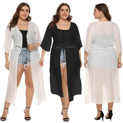 China Factory Breathable Plus Size Summer Front Crochet Long Beachwear Cover Open Up Kimono Cardigan for sale