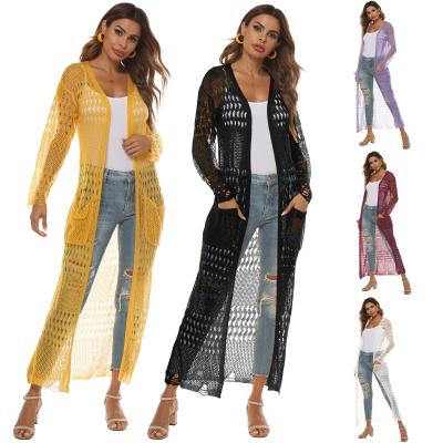 China Latest Design Breathable Ladies Long Casual Beach Maxi Kimono Cardigan With Pockets Cover for sale