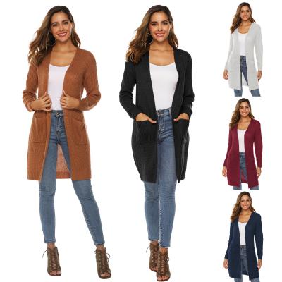 China Custom Anti-Wrinkle Ladies Fashion Double Pocket Long Knitted Cardigan Streetwear Sweaters for sale