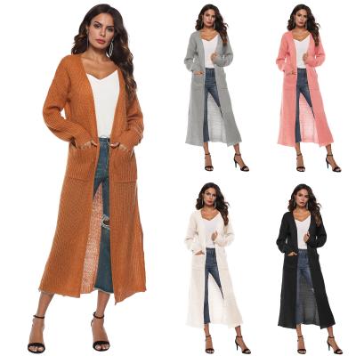 China Factory Breathable Casual Long Sleeve Ladies Long Cardigan With Pockets Sweater Cardigan For Women for sale