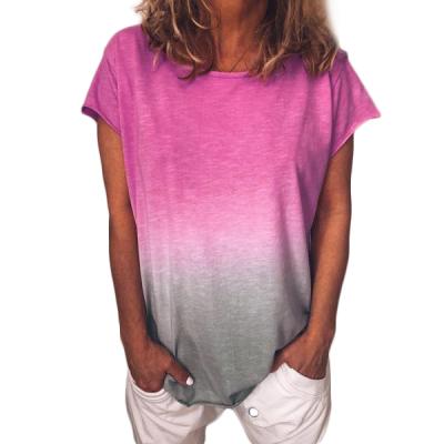 China OEM Factory Women's T-shirt Crew Neck Tie Dye Breathable Short Sleeve Blouse Top for sale