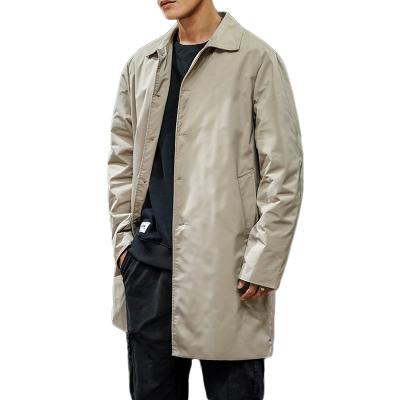 China Men's raincoat; 2021 Breasted plus size 4XL 5XL s jackets ditch springs coat solid color men's anorak khaki long single coat middle for sale