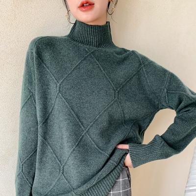 China High Neck Women Sweaters 100% Pure Wool Viable Loose Knitted Pullovers 2020 Female Woolen Tops Warm Thick Pullovers 4Colors Merino Winter for sale