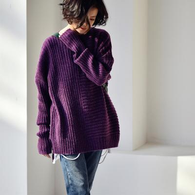 China MICOCO M7800C simple design viable temperament a word collar irregular positive and negative wear wool blended sweater women for sale