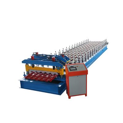 China Hotels PLC Control Glazed Roofing Color Tile Pres Tile Sheet Steel Roof Paper Roll Forming Machine for sale