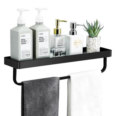 China Sustainable Bathroom Shelf With Towel Rack , Extra Thick Floating Shelf Drain Design With Wall Mounted Hanging Bar for sale