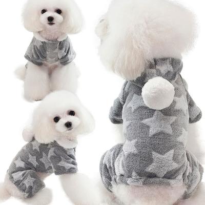 China New Viable Autumn Winter Plus Velvet Warm Dog Clothes Quadruped Flannel Thickened Star Pajamas Comfortable Pet Clothes for sale