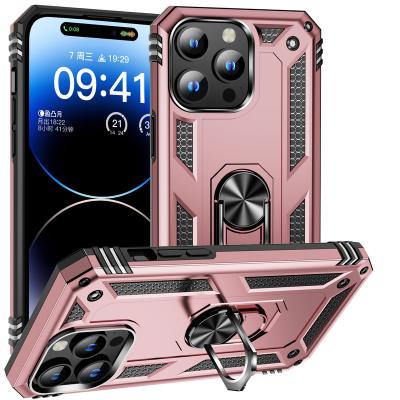 China Shockproof Mobile Phone Accessories Back Cover With Magnetic Ring Holder Stand Shockproof Armor Phone Case For Iphone 15 Pro Max for sale