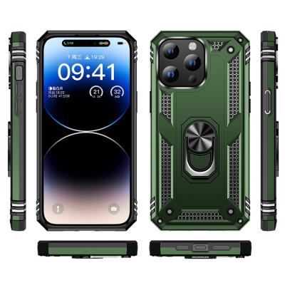 China Shockproof High Quality 2 in 1 TPU PC kickstand middle ring phone case for iphone 15 series for sale