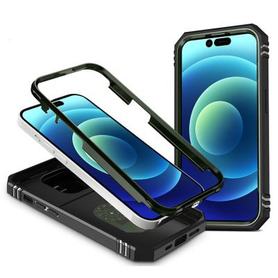 China Shockproof New 3 in 1 Car Mount Case for iphone 15 Full Protection 360 Degree Metal Kickstand Phone Case for sale