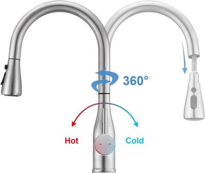 China Pull Out Spray Flexible 360 Rotating Brushed Pull-Out Magnetic Kitchen Mixer Taps Kitchen Wall Tap Single-Control Kitchen Sink Taps Faucet for sale