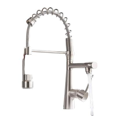 China Pull Out Spray Kitchen Faucets Commercial Steel Brass Single Handle Single Lever Pull Down Sprayer Spring Kitchen Sink Faucet, Brushed Nickel for sale