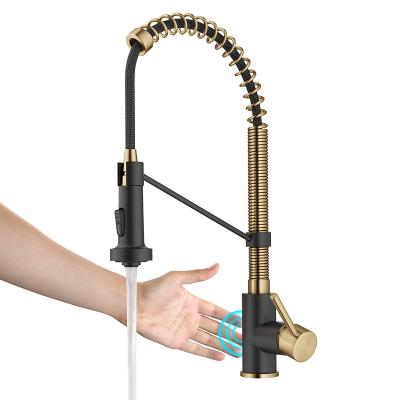 China Sense Faucets Touchless Sensor Commercial Style Pull-Down Single Handle Kitchen Faucet in Brushed Gold/Matte Black for sale