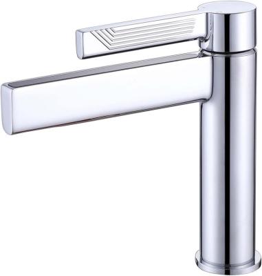 China Metered Faucets Chrome Single Handle Bathroom Sink Faucet Brass Stainless Steel Vanity Faucet for Bathroom Sink with Water Supply Hoses for sale