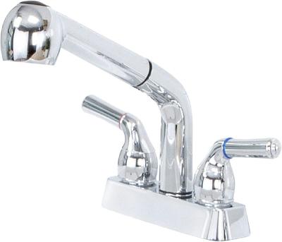 China Metered Faucets Dual Handle Pull Out Faucet Chrome Finish Center Set Universal Utility Sink or Laundry Tub ABS Plastic Faucet with Spray Setting for sale