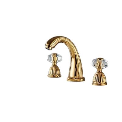 China Metered Faucets Gold Basin Faucets Brass Deck Mounted Faucets 3 Hole Double with Drill Handle Hot and Cold Water Tap for Bathroom Kitchen Gold for sale