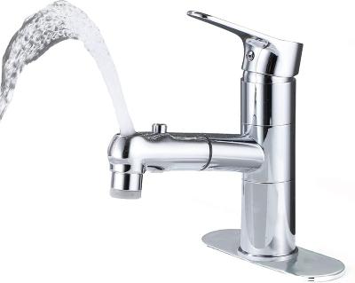 China Metered Faucets Bathroom Sink Faucet with Pull Out Sprayer Three Water Flow Modes Rotating Spout Brass Single Handle for Vanity Basin Faucet for sale