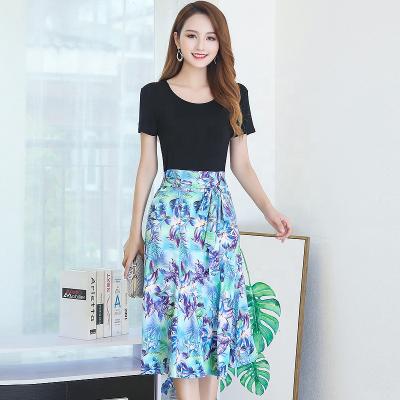 China Anti-wrinkle Fashion 2020 Summer Casual Dress Elegant Sundress O Neck Dress Dresses Slim Stretchy Short Sleeve for sale