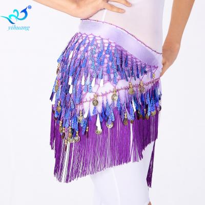 China Handmade Sequin Belly Dance Hip Scarf Halloween Costume Tassel Skirt Triangle Coin Scarf Egyptian Belly Dance for sale