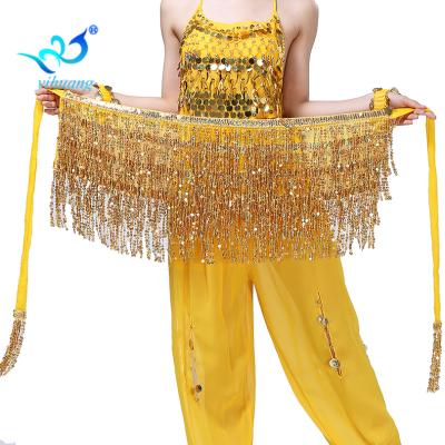 China Breathable Washable High Quality Hip Scarf Sequin Tassel Dance Performance Wear Costume Festival Hip Skirt Scarf for sale