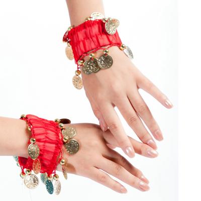 China Chiffon+Coins Belly Dance Accessories Gold Coin Indian Dance Party Dance Bracelets Set Of 2 (1 Pair) For Adult for sale