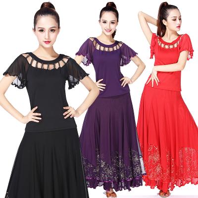 China Big Swing Women Flamenco Ballroom Dance Competition Set Tops And Skirt Modern Dance Costume Waltz Tango Performance Standard Suit for sale