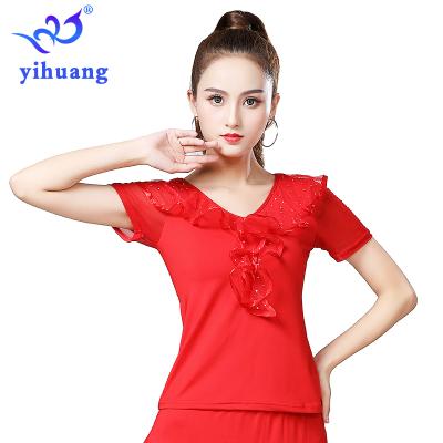 China 2019 New Fashion V Neck Ballroom Dance Tops Professional Modern Dance Performance Blouses Party Dancewear Top For Latin for sale