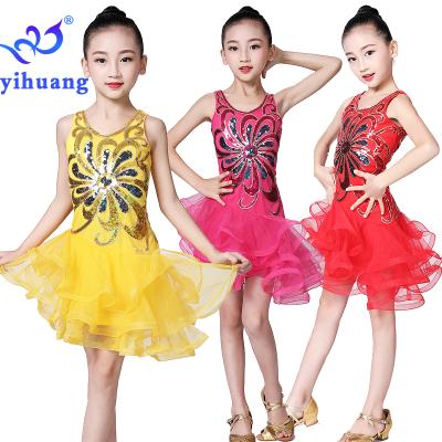 China Princess Girls Sequin Salsa Ballroom Latin Tango Dance Dress Kids Dance Costume Breathable Children for sale