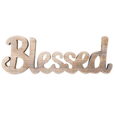 China Europe Blessed Cutout Free Sign Made Of Natural Wood, Rustic Home Gallery Wall Decor for sale