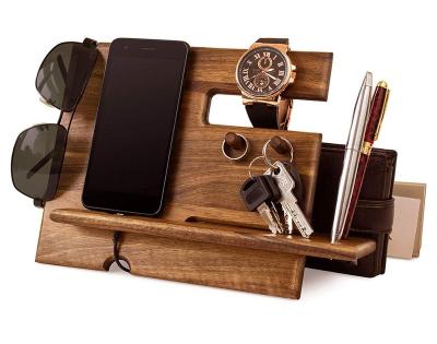 China Europe wooden phone stand, 100% natural solid wood, with charging dock, for pen, keys, etc. for sale