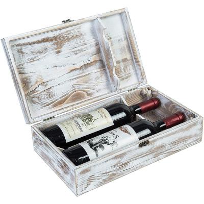 China Europe My 2 Bottle Gift Of White Washed Wine Storage Crate With Latch And Rope Handle for sale