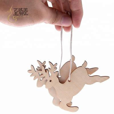 China Unfinished Customized Wooden Christmas Ornament Christmas Reindeer Ornament For Christmas Tree Decoration for sale